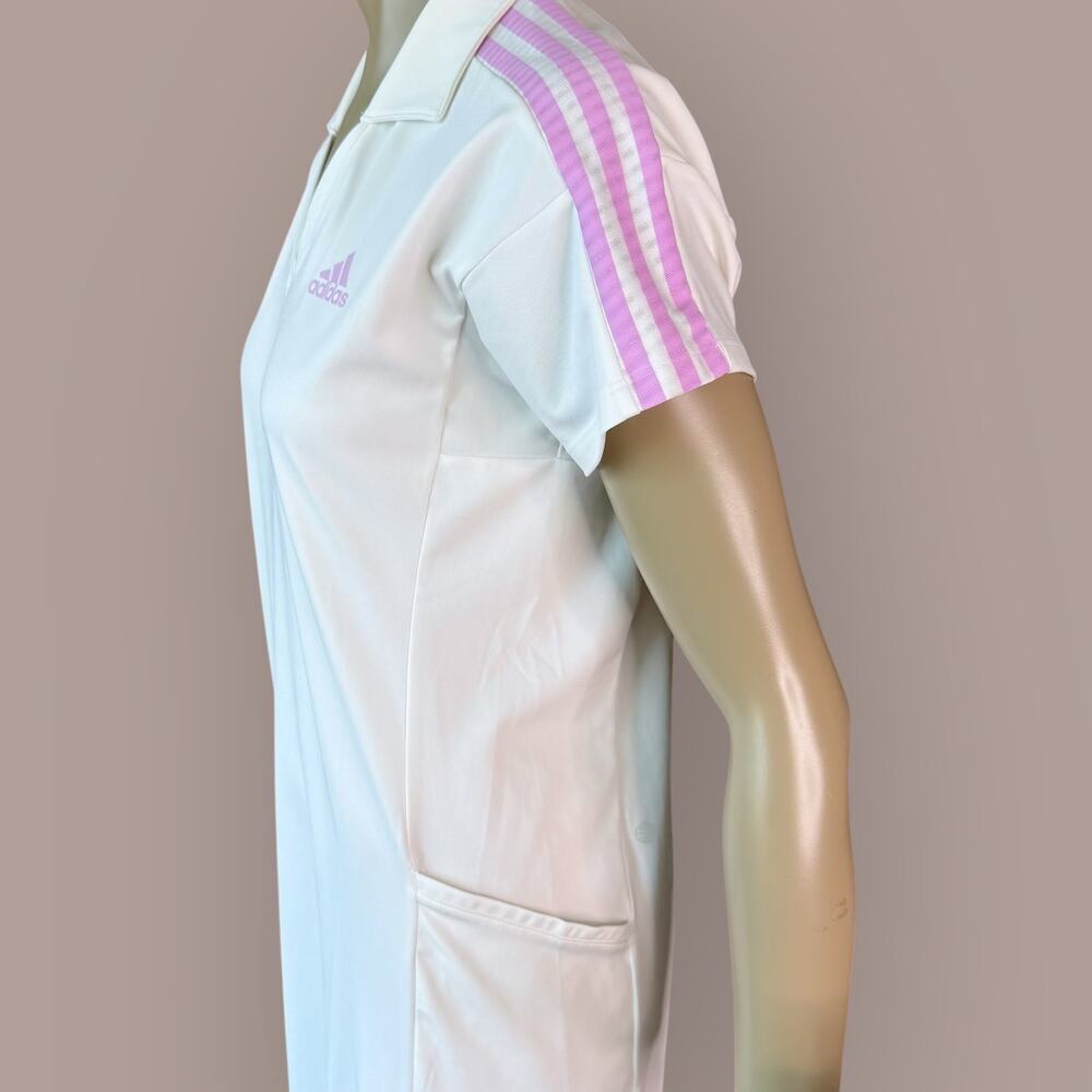 Adidas Womens Athletic Tennis Golf Polo Dress Size M White Short Sleeve Striped - Picture 7 of 13